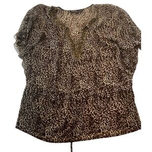 Naughtybe Sienna Rose Brown Animal Print‎ Sheer Blouse Top Size M